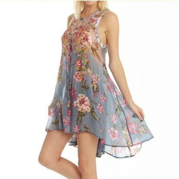 Aratta Silent Journey floral embroidered tunic overlay mini dress bohemian - Picture 1 of 10